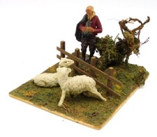 Confalonieri Chialù Diorama presepe pastorello pecore e recinto 10cm serie rossa