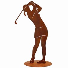 Statua golfista 40 cm ruggine metallo decorazione golfista scultura giardino golf regalo