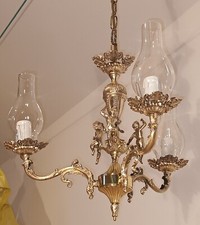 Lampadario Stile Impero in Bronzo Dorato. Anni 50