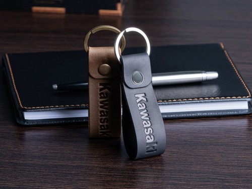 Kawasaki leather keyring - leather,