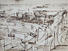 Umberto Milani (1912 - 1969) Dipinto Tecnica Mista Acquerello Pennarello Veduta