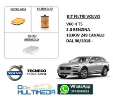 KIT TAGLIANDO FILTRI VOLVO V60 II T5 2.0 BENZINA 183KW 249 CAVALLI