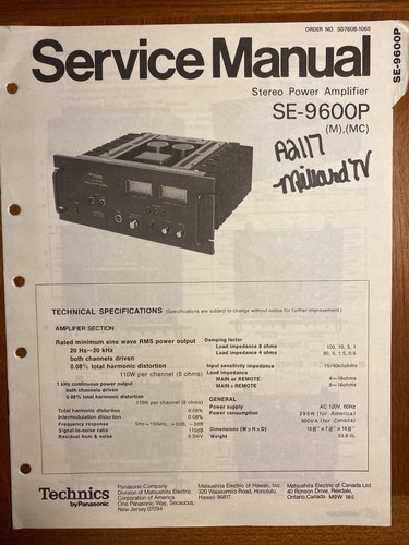 Technics panasonic 9600p - panasonic, se-9600p