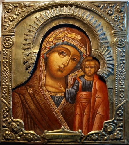 Antica icona russa madre - madre, di