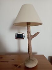 Lampada da tavolino/comodino abat-jour artigianale legno e sasso