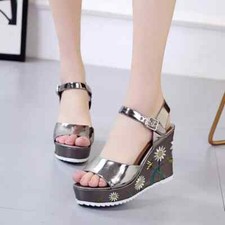 Sandali Zeppa 10 Platform Plateau Grigio Lucido Pelle Sintetica 55202