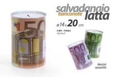 SALVADANAIO LATTA PORTA MONETE EURO BANCONOTE MONEY ASS 14*20CM