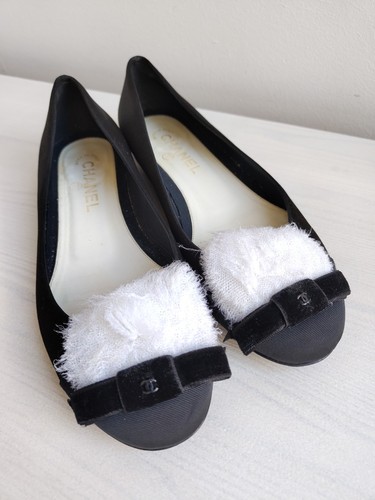 Chanel black satin flat shoes - chanel,