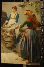 cartolina viaggiata 1929 costumi sardi - donne al forno - disegnata