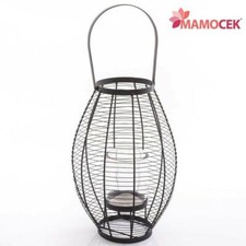 LANTERNA Portacandela ferro nero h43 cero metallo moderno industriale bicchiere