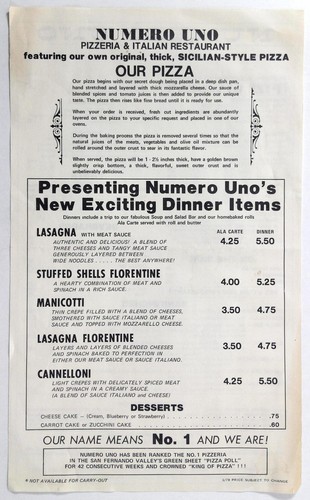 1978 vintage take out menu - 1978,