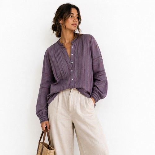 Camicetta donna viola pintuck