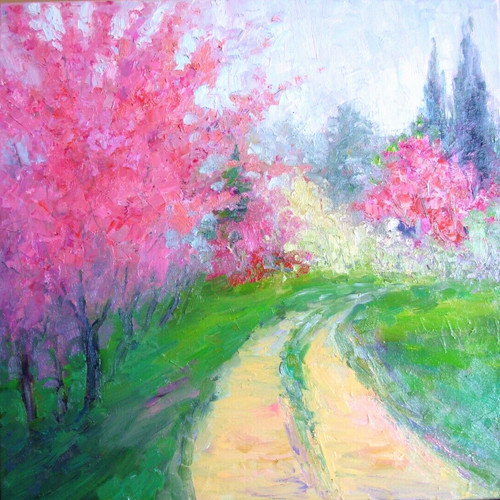 Pittura olio originale alberi
