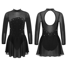 Vestito body danza balletto pattinaggio su ghiaccio figure rete strass lucidi per bambini ragazze
