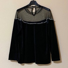 Top Manica Lunga Rete Perle Dark Goth Classico Elegante Cerimonia Made in Italy