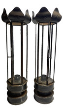 Vecchio portacandele conico rustico in metallo latta vetro mercurio con porta lanterne 12,5"