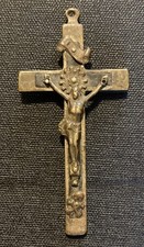 Piccolo Vecchio Crocifisso Metallo E Legno Con Teschio 7x4 cm- Manca  1 Chiodo