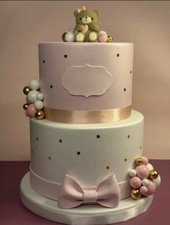 Torta Scenografica Orsetti Rosa Battesimo Personalizzabile Femmina Compleanno