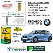 KIT TAGLIANDO 4 FILTRI E OLIO BARDAHL 5W30 BMW SERIE 1 F20 F21 120D 135KW 184 CV