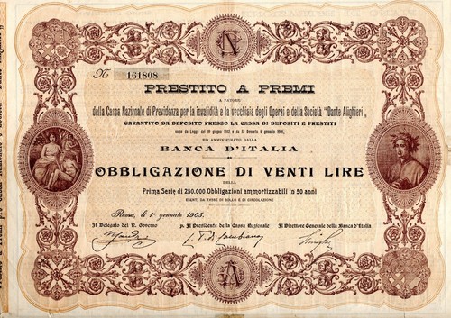 Obbligazione lire banca - 20,