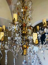 lampadario fiorentino in cristallo con dettagli color ambra del 1900