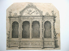 stampa antica old print MOBILE VENETO LIBRERIA CREDENZA DI BESAREL  1878