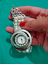 OROLOGIO DONNA BRACCIALE ACCIAIO STRASS BRILLANTINI E PERLE