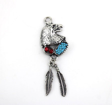 Ciondolo Pendente per Collana Testa Aquila con Piume in Acciaio Colore Argento