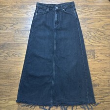 H&M Women’s Long Jean Denim Skirt XS Black Fridge A-Line Straight Slit