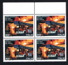 ITALIA 1 QUARTINA VIGILI DEL FUOCO POMPIERI AUTOSCALA 1999 nuovo** (BI7945)