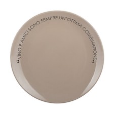 KASANOVA Piatto piano tortora con scritta 27 cm in stoneware grigio Tavola