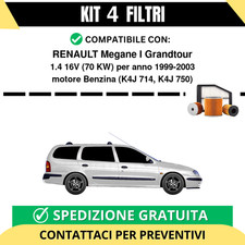 Kit 4 Filtri Tagliando per RENAULT Megane I Grandtour 1.4 16V 70 kw Benzina 1...