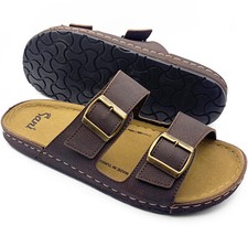 CIABATTE UOMO DOPPIA FIBBIA SANDALI LEGGERI REGOLABILI PANTOFOLE ESTIVE MARRONE