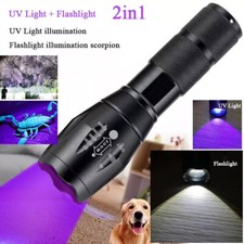 1x UV Flashlight LED Torch Zoomable Ultra Violet Black White Dual Light Detector