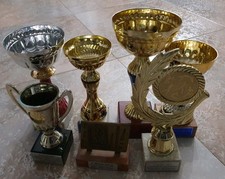 LOTTO DI 7 COPPE PER PREMIAZIONE SPORTIVE; ALTEZZA MAX 23 CM. OTTIME CONDIZIONI