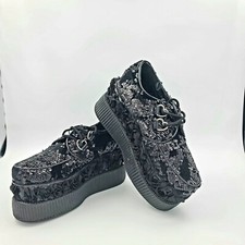 Scarpe TUK nere plateau doppie creepers ossa incrociate scull paillettes