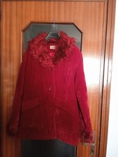 Cappotto rosso scamosciato con collo in pelliccia sintetica donna