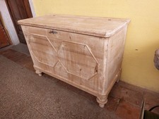 ANTICA LEGNAIA BAULE IN MASSELLO DI ABETE SBIANCATA LEGNO GREZZO LARGH 112cm