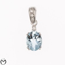 Pendaglio oro bianco 18 kt 750 diamanti 0,06 e acquamarina 3 ct -383/ST-