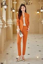 Tailleur Completo Donna Ufficio Outfit Set Outfit Giacca Blazer Arancione 45324