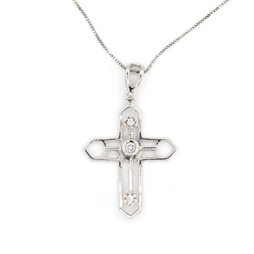 Croce oro bianco diamanti - bianco,