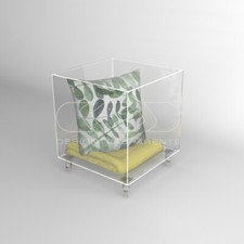 Cubo contenitore cm 30 tavolino in plexiglass trasparente con ruote