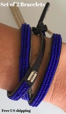 Bracciale Chan Luu con Perline in Pelle Blu Lungo 19 Pollici Set di 2