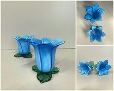 SET VASO FIORI e PORTACANDELE VOTIVO VETRO Murano TULIPANO COROLLA AZZURRA '70