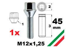 1 BULLONE RUOTA per CERCHI IN LEGA M12X1,25 45 mm  CONICO distanziali fiat alfa
