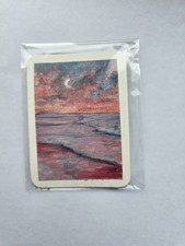 ACEO Originale Gouache Mini Arte da Collezione 'Coral Moon' Firmato Con CoA