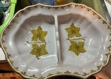 Piatto/ciotola divisa Guido Gambone metà secolo foglie dorate segno asino firmato