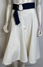 Ralph Lauren White Cotton Twill Trumpet Flared Skirt 10 NEW D Ring Belt NWOT