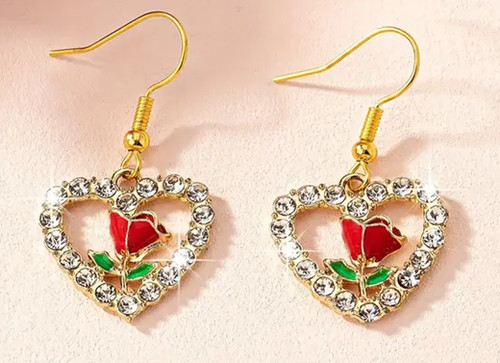 Orecchini cuore rosa con - cuore,