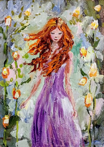 Quadro donna abito olio - in,